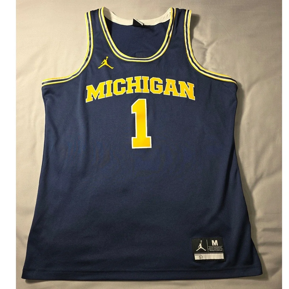 Jordan Michigan Wolverines Basketball Jersey Mens Medium Blue #1 Dri-FIT